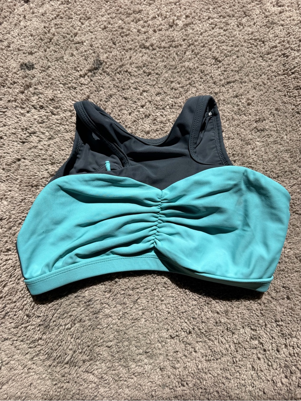 Women's Teal and Black Sports Bra Top - Ruched Front